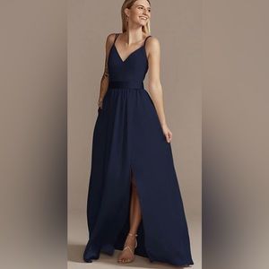 Davids Bridal Bridesmaid Dress Sz 12 Marine Blue Double Spaghetti Strap $179